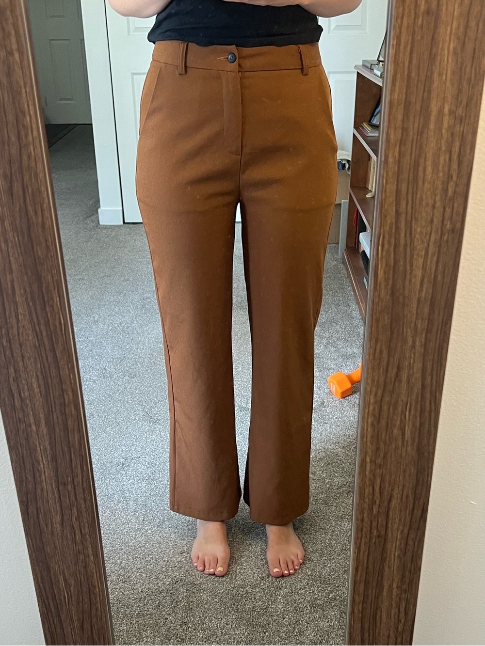 High-Rise Straight-Leg Brown Pants